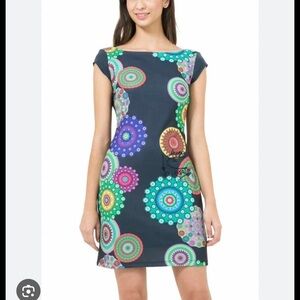 DESIGUAL Navy Geometric Print Dress